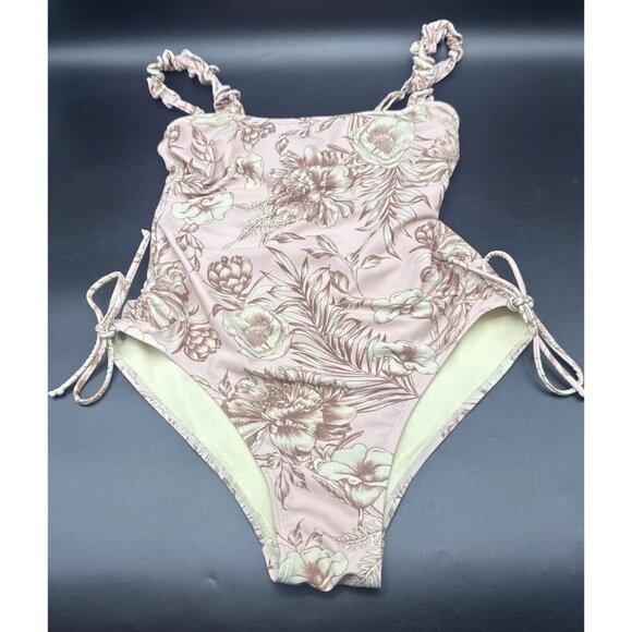 AguaBendita Women’s Pink Floral Print Tie Side One Piece Swimsuit Sz L Pool - Picture 1 of 10
